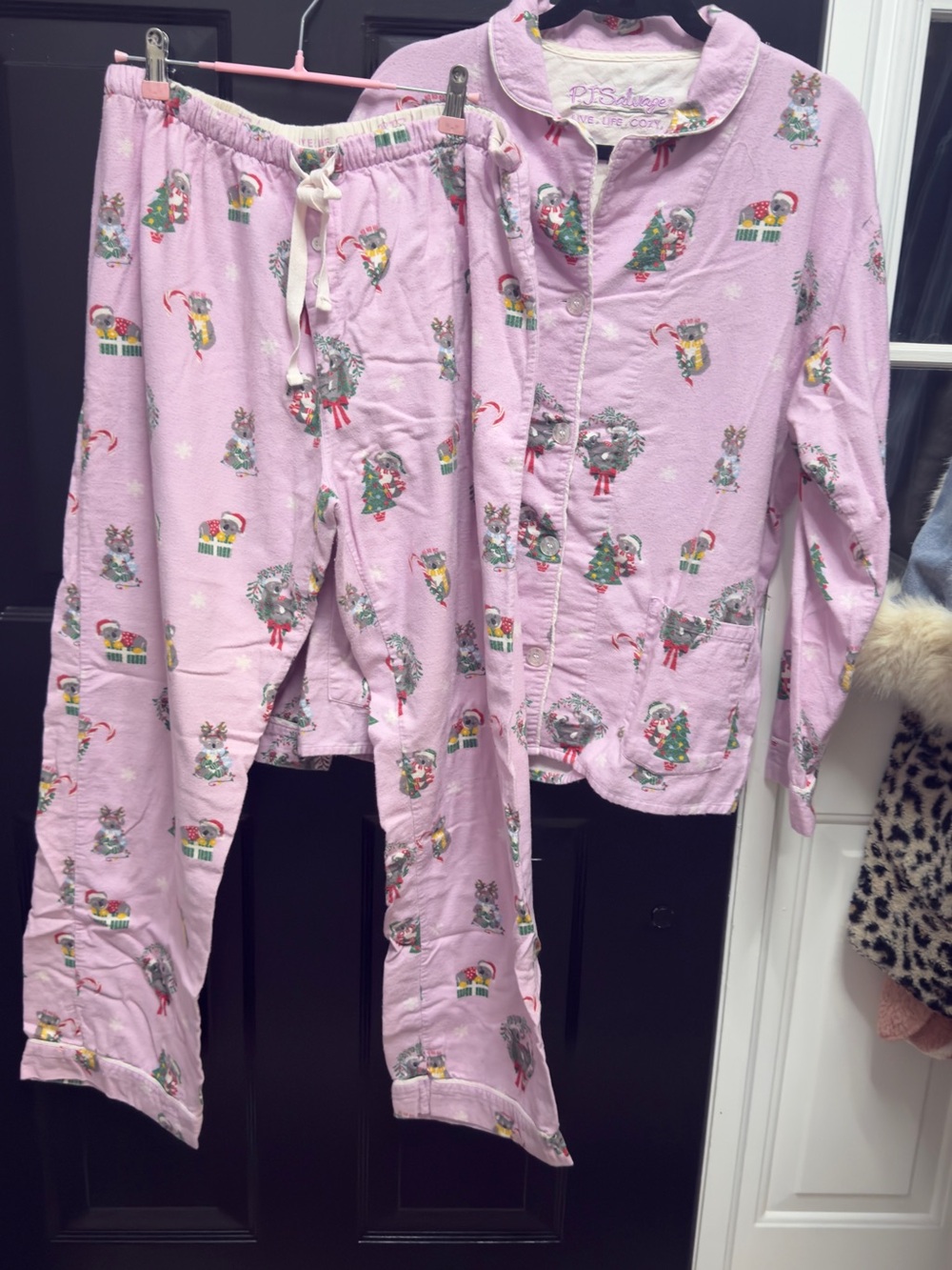 P.J. Salvage Lavender Holiday Pajama Set with Festive Animal Print